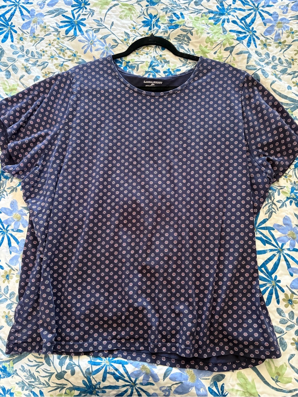 Laura Scott Navy Short-Sleeve Tee with Small Pink Dot Print